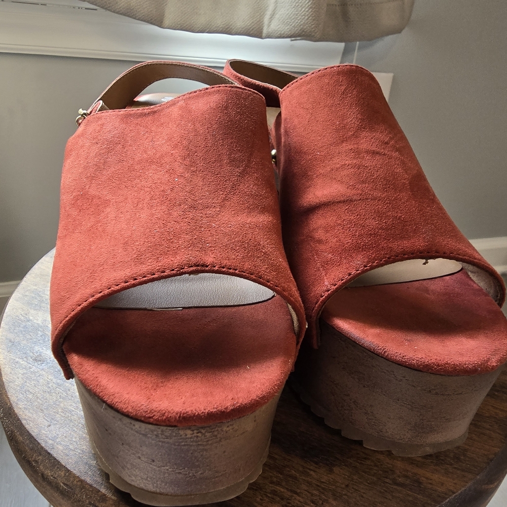 Wonderly Terracota Oakly Suede Block Heel Women's Rust Platform Sandals Size 8 - Picture 10 of 13